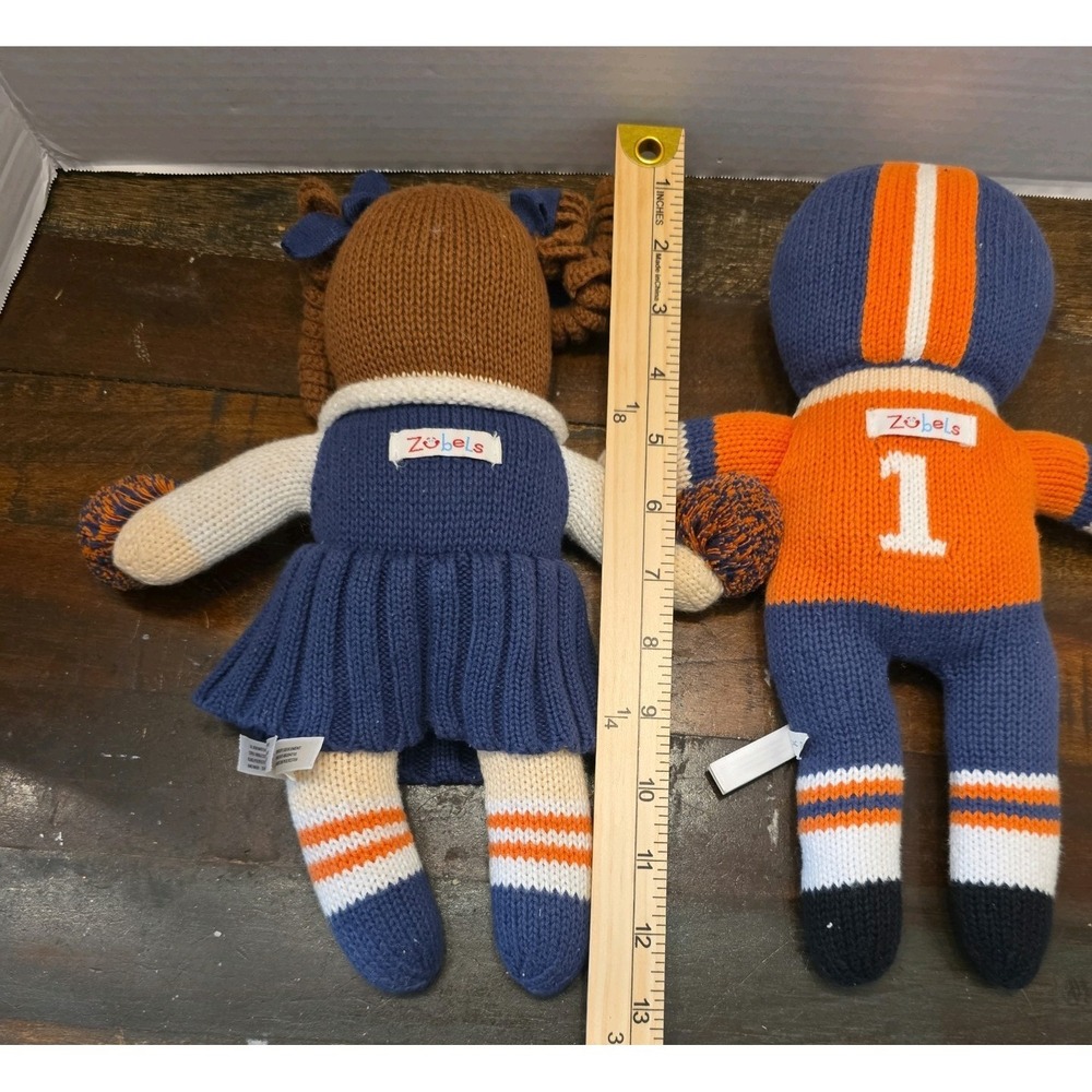 Zubels Organic 2 Knit Dolls Football Player & Cheerleader Blue & Orange Pair - Picture 5 of 6